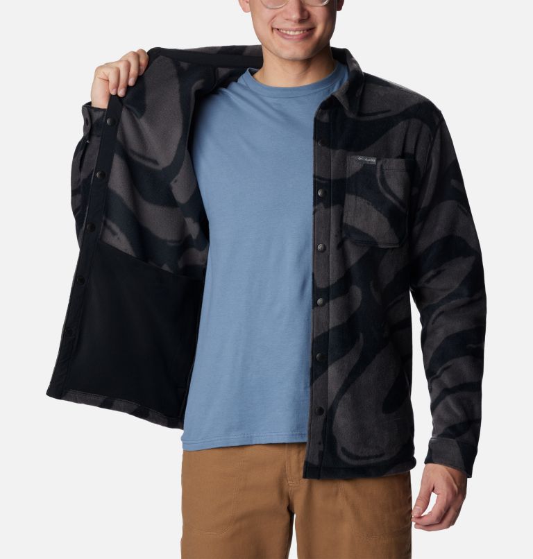 Thumbnail: Men's Steens Mountain Printed Shirt Jacket - Tall, Color: Black Snowdrifts Print, image 6