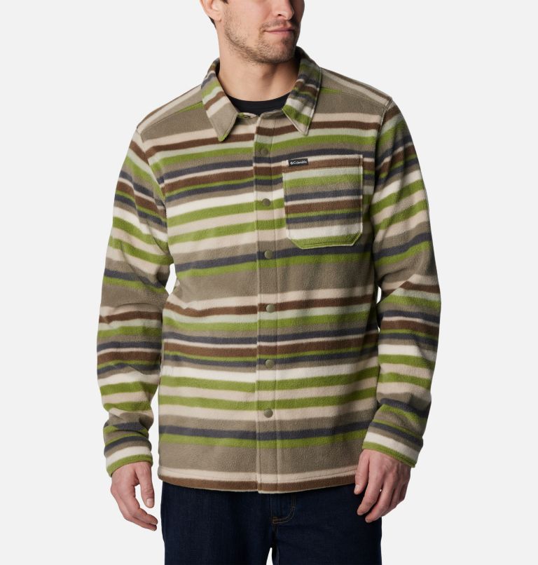 Thumbnail: Men's Steens Mountain Printed Shirt Jacket - Tall, Color: Stone Green Surfcrest Stripe Print, image 3