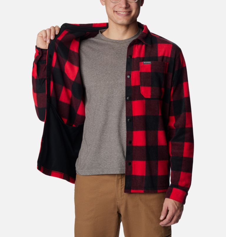 Thumbnail: Men's Steens Mountain Printed Shirt Jacket - Tall, Color: Mountain Red Check Print, image 6