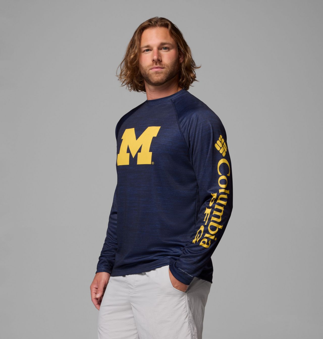 Men's Collegiate PFG Terminal Tackle™ Heather Long Sleeve Shirt - Michigan 3
