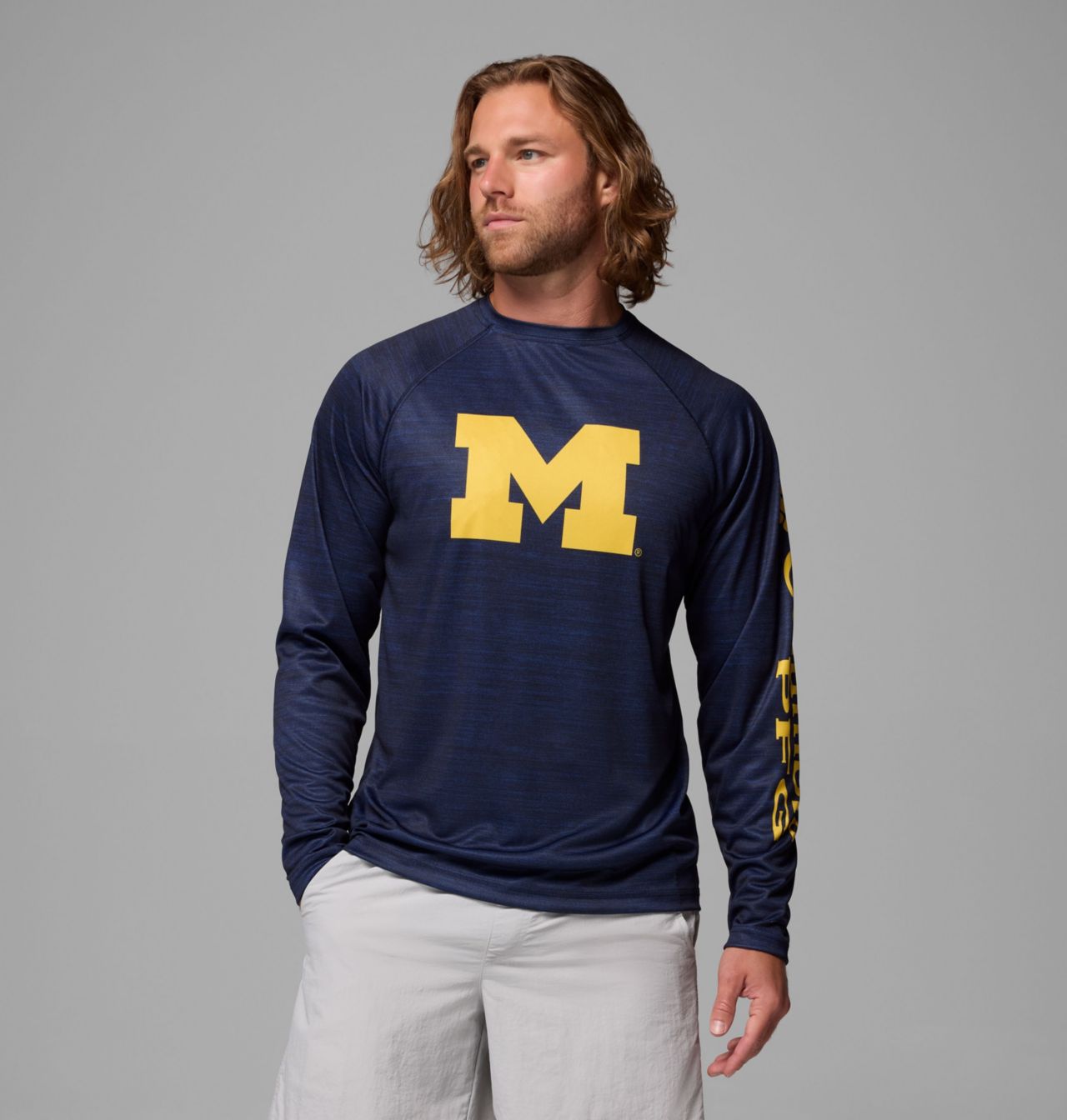 Men's Collegiate PFG Terminal Tackle™ Heather Long Sleeve Shirt - Michigan 1