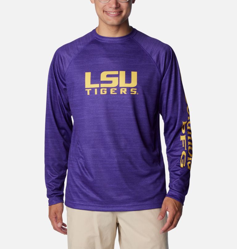 Men's Collegiate PFG Terminal Tackle Heather Long Sleeve Shirt - LSU, Color: LSU - Vivid Purple Heather, image 1