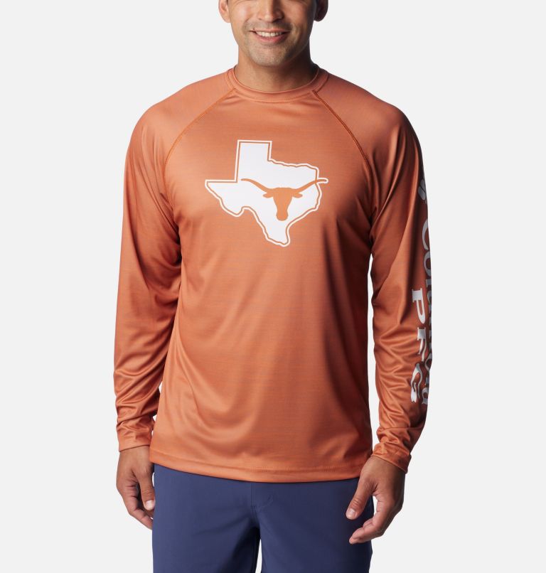 Men's Collegiate PFG Terminal Tackle Heather Long Sleeve Shirt - Texas, Color: TEX - Cedar Heather, image 1