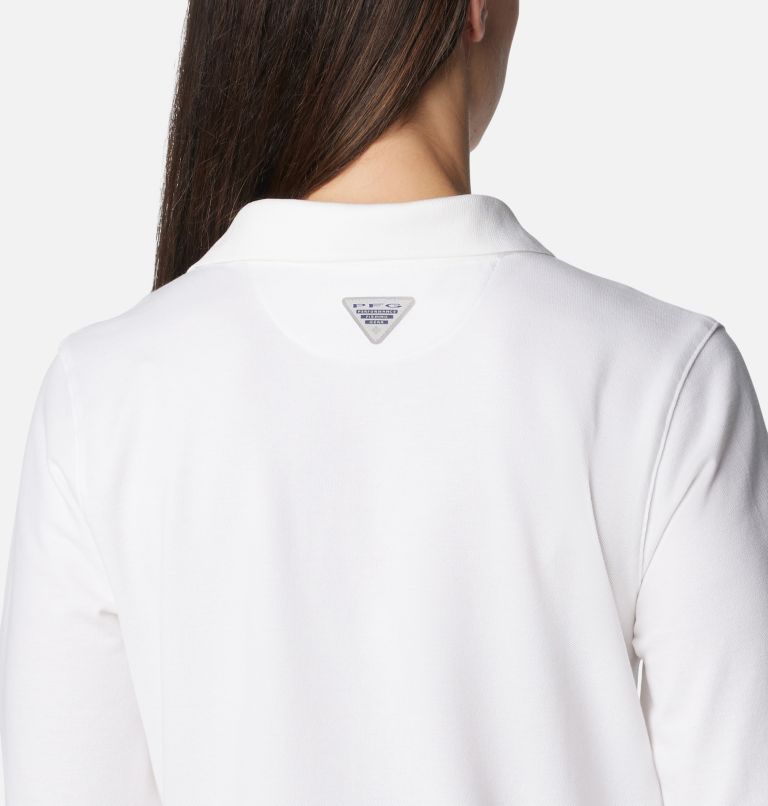 Women's PFG Reel Beauty Long Sleeve Polo, Color: White, image 5
