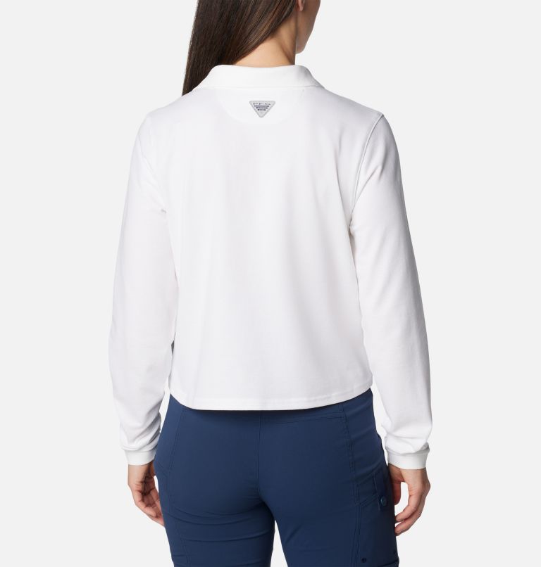 Women's PFG Reel Beauty Long Sleeve Polo, Color: White, image 2