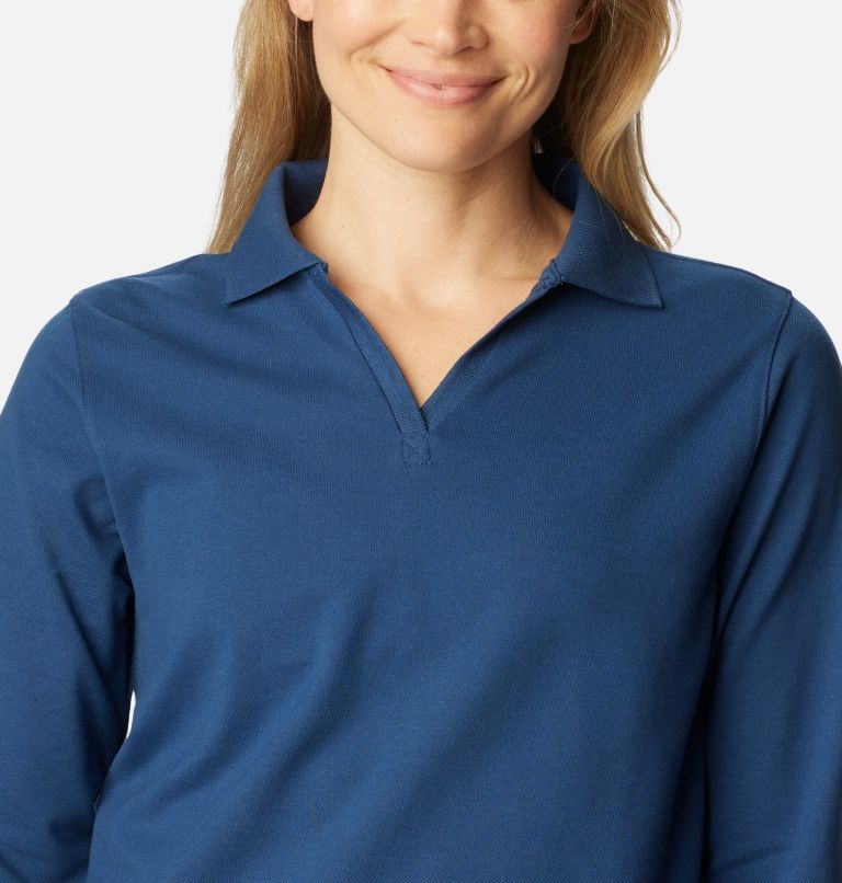 Women's PFG Reel Beauty Long Sleeve Polo, Color: Carbon, image 4