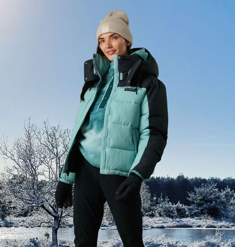 Thumbnail: Women's Snowqualmie Puffer Jacket, Color: Stone Blue, Black, image 11