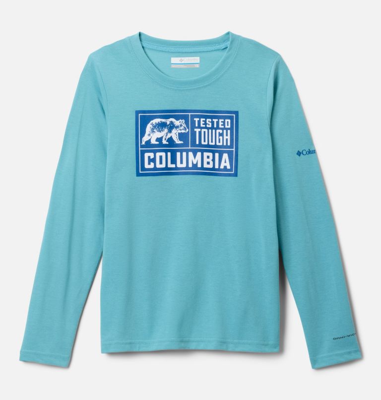 Boys' La Poudre Pass Long Sleeve Shirt, Color: Vintage Blue, Barely Tested Tough, image 1