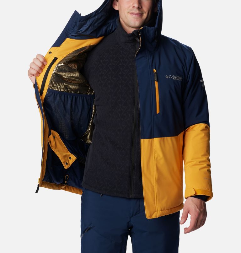 Thumbnail: Men's Winter District II Waterproof Ski Jacket, Color: Raw Honey, Collegiate Navy, image 5