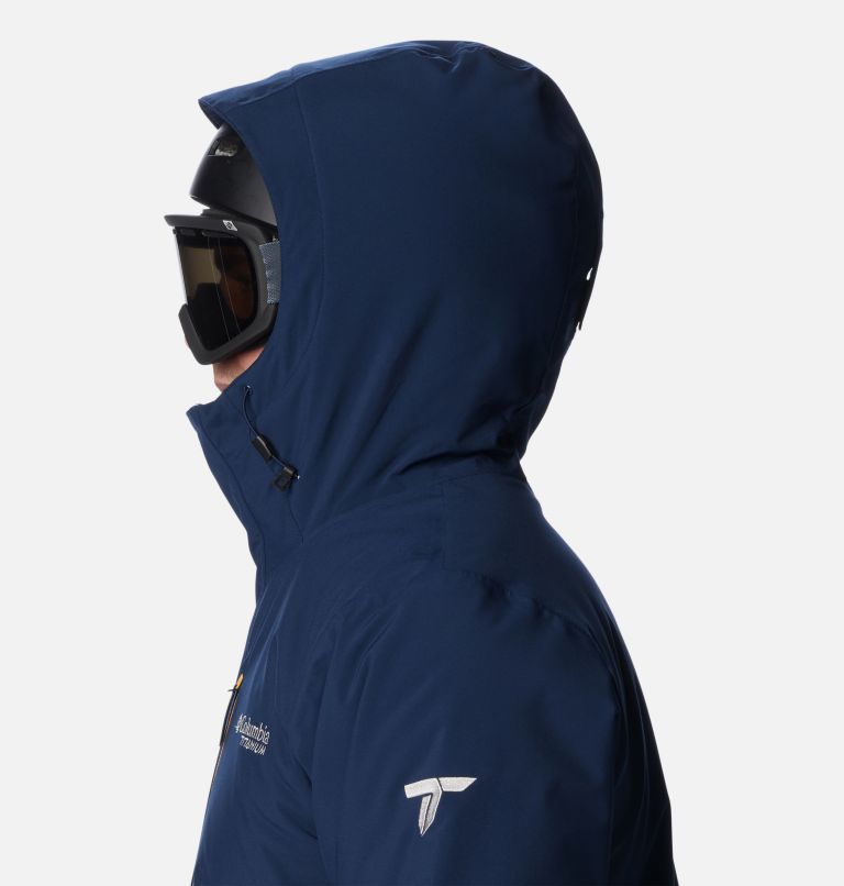 Thumbnail: Men's Winter District II Waterproof Ski Jacket, Color: Raw Honey, Collegiate Navy, image 8