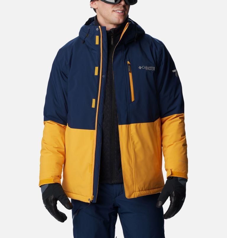 Thumbnail: Men's Winter District II Waterproof Ski Jacket, Color: Raw Honey, Collegiate Navy, image 11