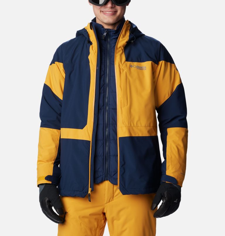 Thumbnail: Men's Powder Canyon Interchange II Jacket, Color: Collegiate Navy, Raw Honey, image 12