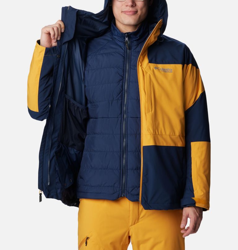 Thumbnail: Men's Powder Canyon Interchange II Jacket, Color: Collegiate Navy, Raw Honey, image 5