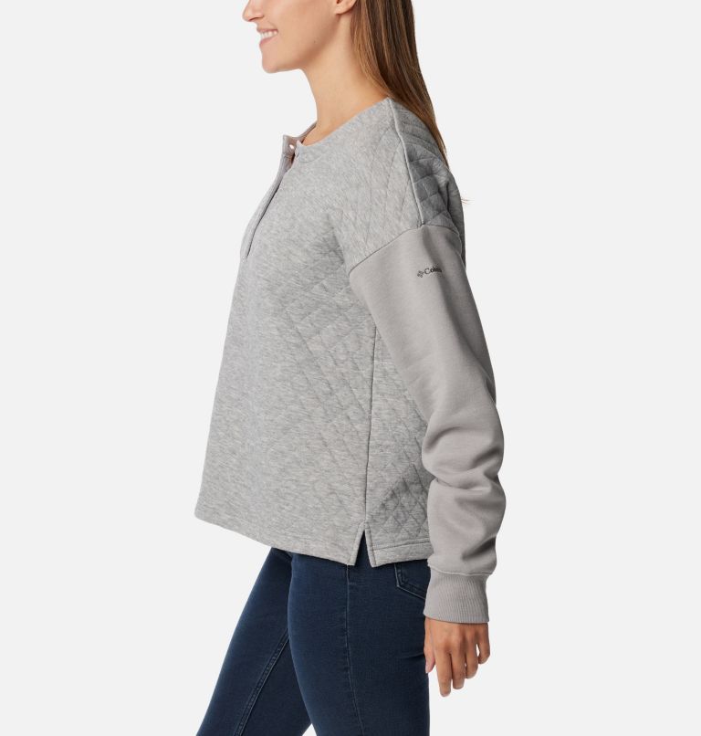 Women's Hart Mountain Quilted Crew, Color: Light Grey Heather, image 3