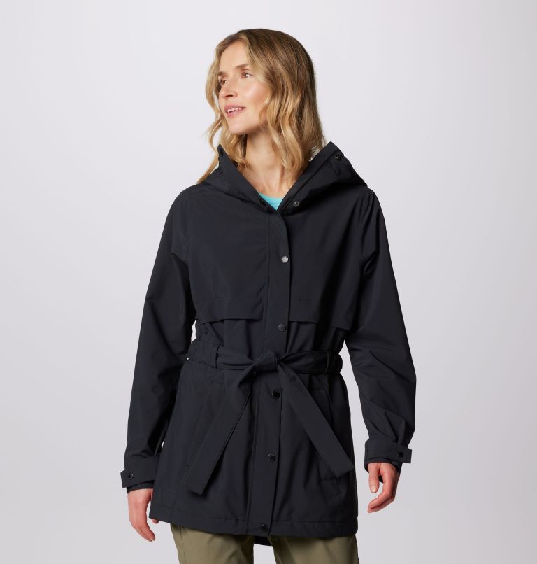 Women's Long Valley Rain Trench II, Color: Black, image 1