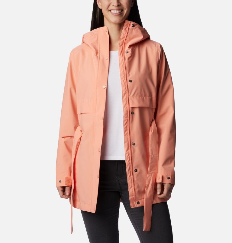 Women's Long Valley Rain Trench II, Color: Summer Peach, image 7