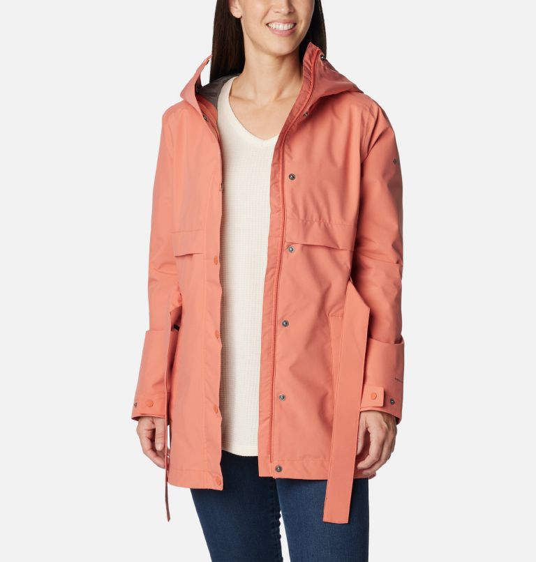 Women's Long Valley Rain Trench II, Color: Faded Peach, image 7