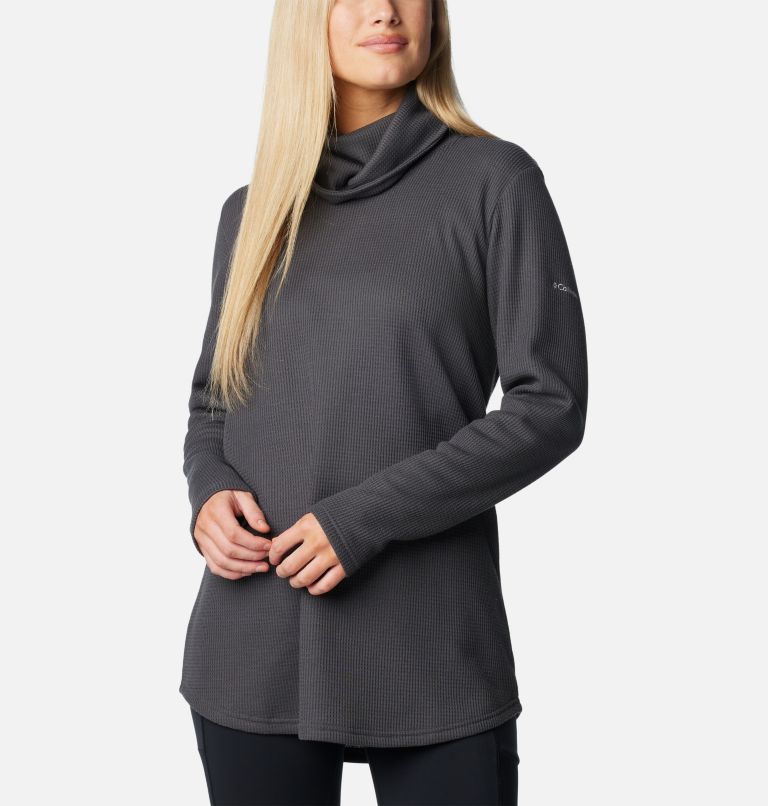 Women's Holly Hideaway Waffle Cowl Neck Pullover, Color: Shark, image 5
