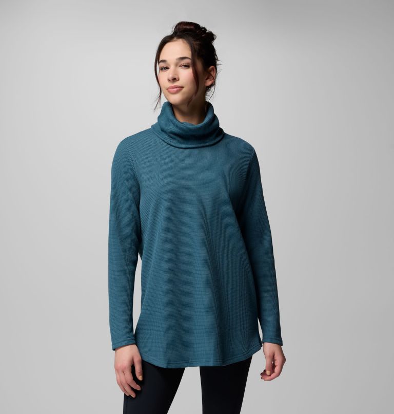 Women's Holly Hideaway Waffle Cowl Neck Pullover, Color: Everblue, image 6