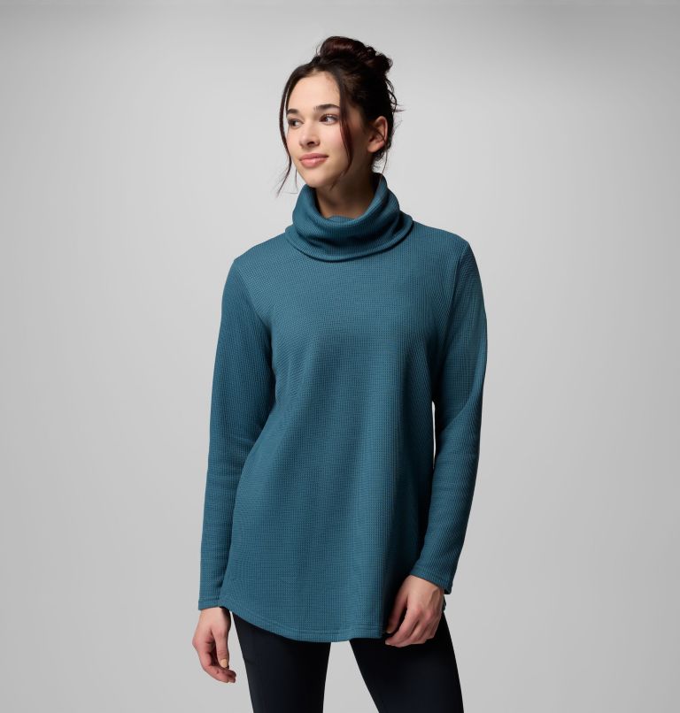 Women's Holly Hideaway Waffle Cowl Neck Pullover, Color: Everblue, image 1