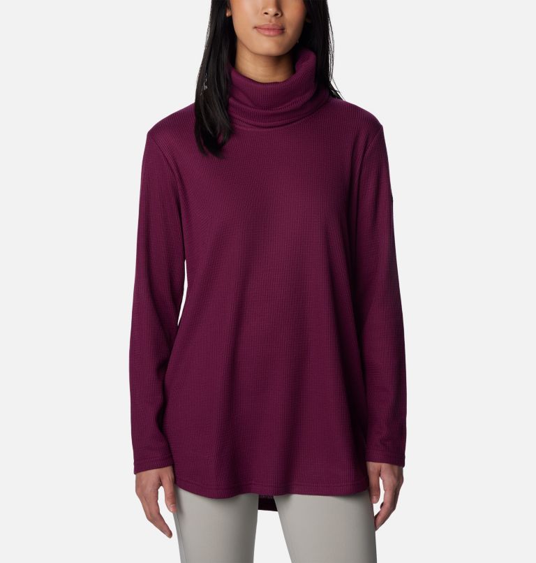 Women's Holly Hideaway Waffle Cowl Neck Pullover, Color: Marionberry, image 1