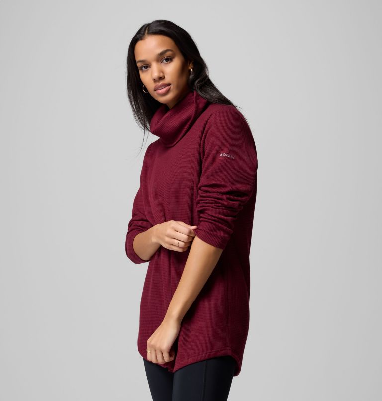 Women's Holly Hideaway Waffle Cowl Neck Pullover, Color: Rich Wine, image 4