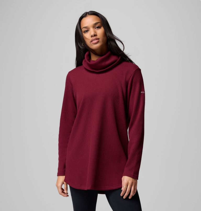 Women's Holly Hideaway Waffle Cowl Neck Pullover, Color: Rich Wine, image 5