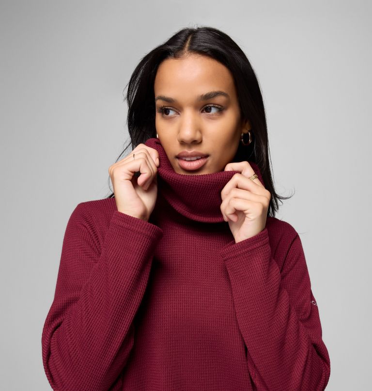 Women's Holly Hideaway Waffle Cowl Neck Pullover, Color: Rich Wine, image 6