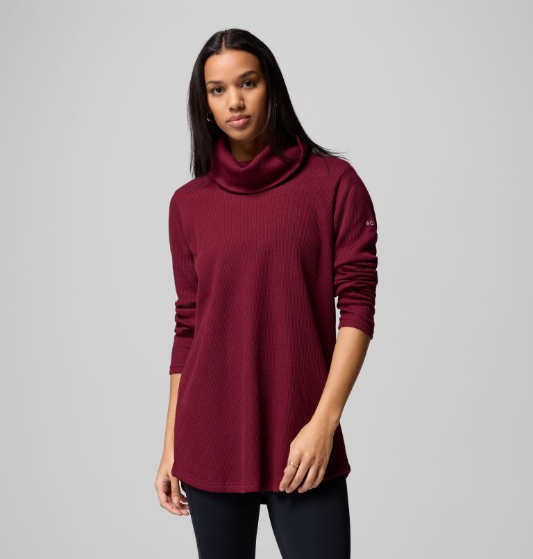 Women's Holly Hideaway Waffle Cowl Neck Pullover, Color: Rich Wine, image 1