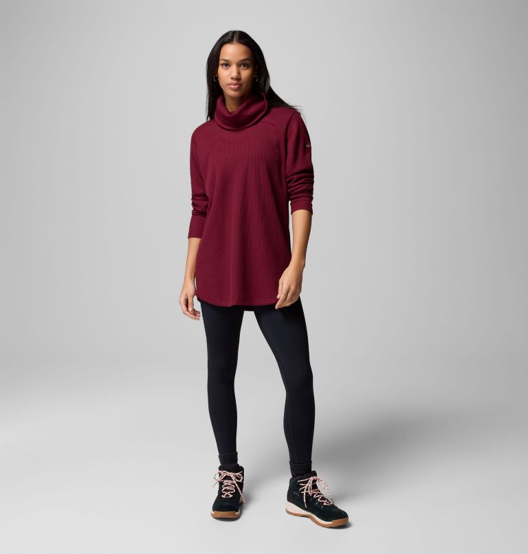 Women's Holly Hideaway Waffle Cowl Neck Pullover, Color: Rich Wine, image 2