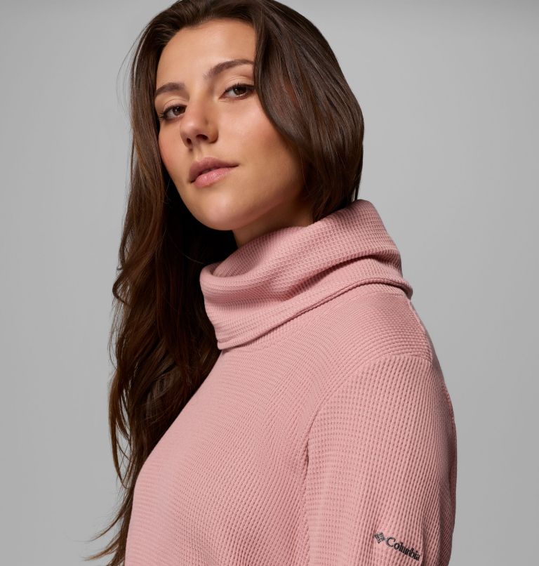 Women's Holly Hideaway Waffle Cowl Neck Pullover, Color: Eraser Pink, image 5