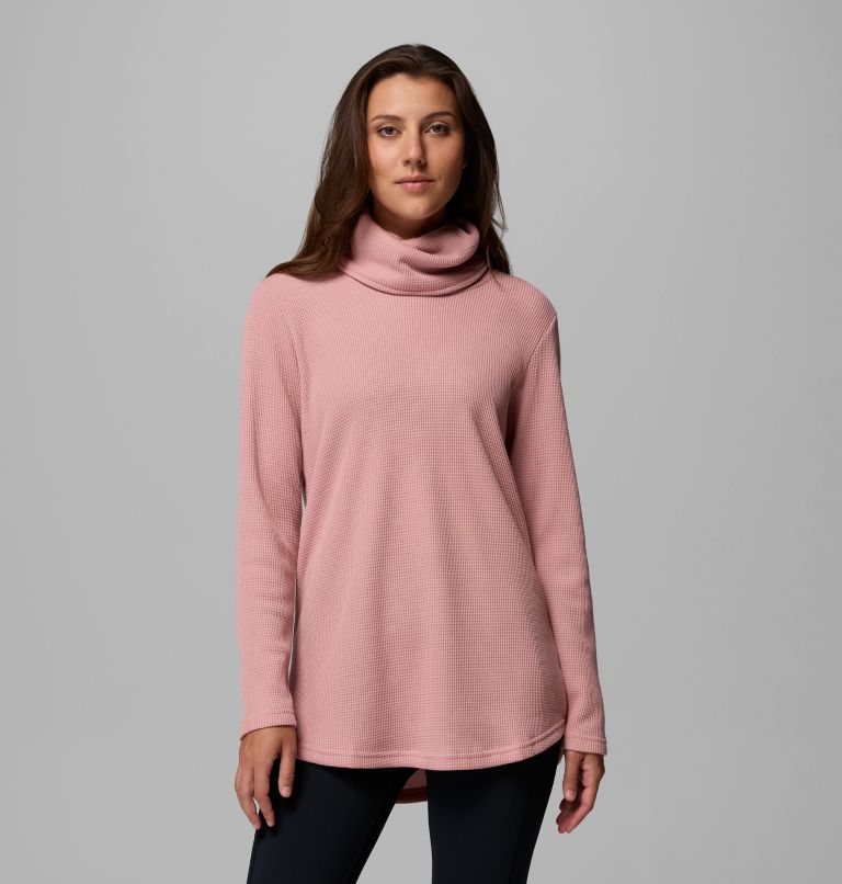 Women's Holly Hideaway Waffle Cowl Neck Pullover, Color: Eraser Pink, image 1