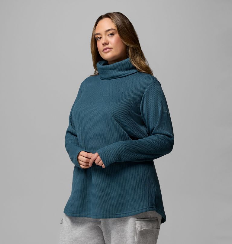 Women's Holly Hideaway Waffle Cowl Neck Pullover - Plus Size, Color: Everblue, image 4