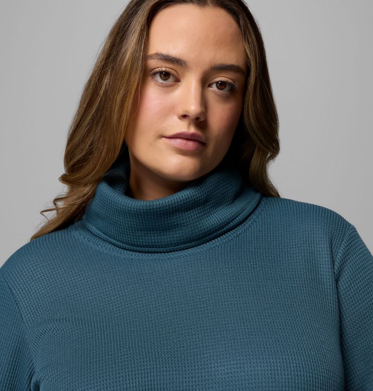Women's Holly Hideaway Waffle Cowl Neck Pullover - Plus Size, Color: Everblue, image 5