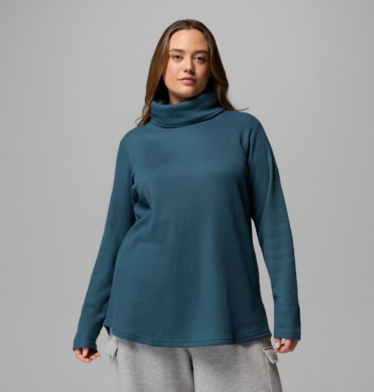 Women's Holly Hideaway Waffle Cowl Neck Pullover - Plus Size, Color: Everblue, image 1