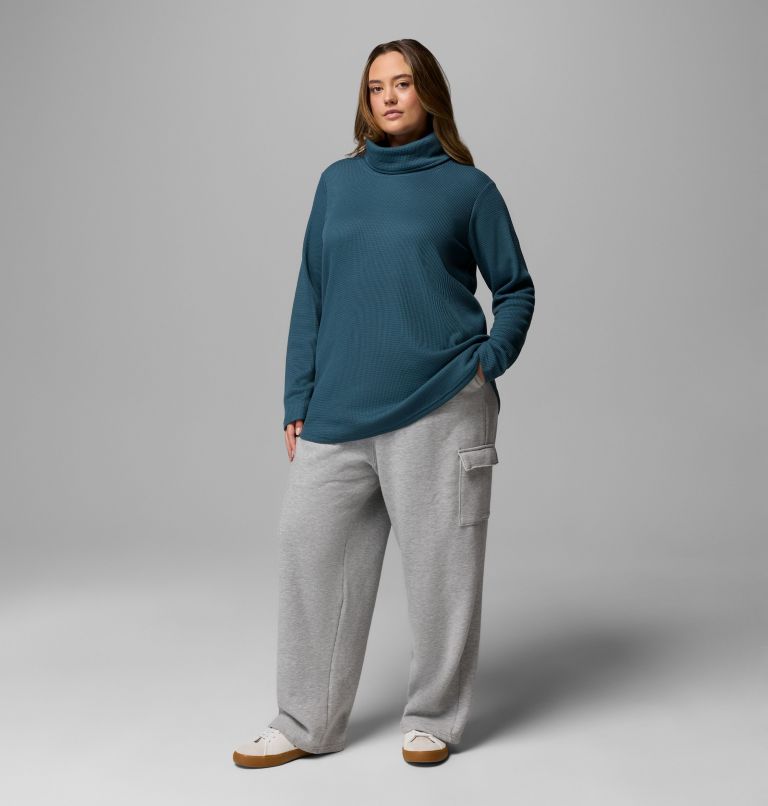 Women's Holly Hideaway Waffle Cowl Neck Pullover - Plus Size, Color: Everblue, image 2