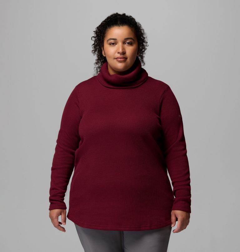 Women's Holly Hideaway Waffle Cowl Neck Pullover - Plus Size, Color: Rich Wine, image 1