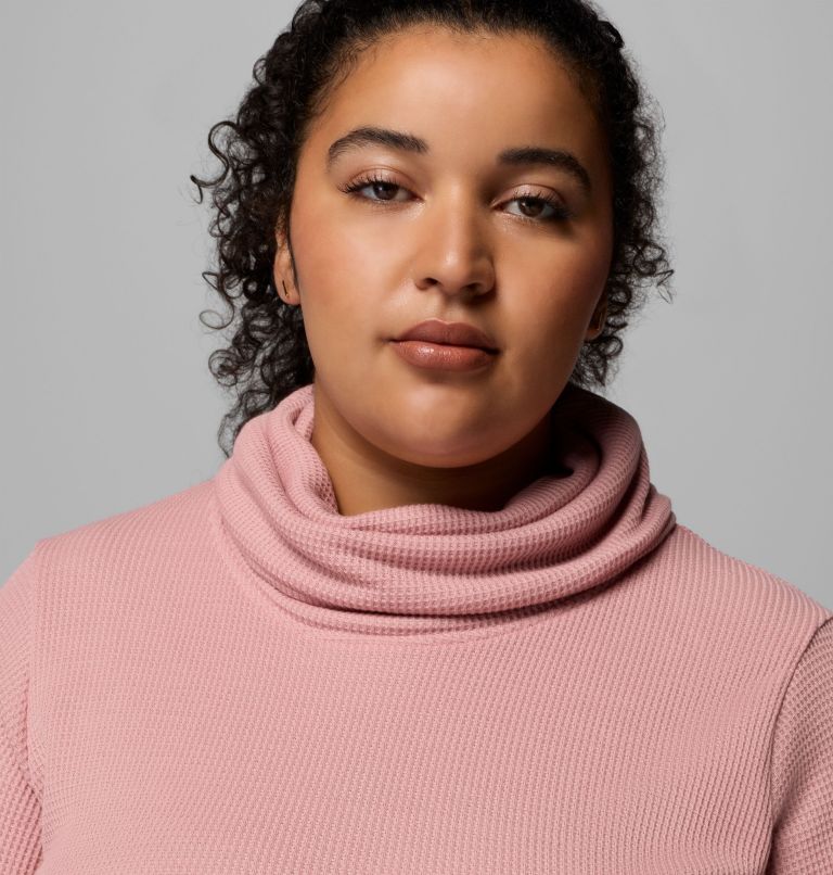 Women's Holly Hideaway Waffle Cowl Neck Pullover - Plus Size, Color: Eraser Pink, image 5