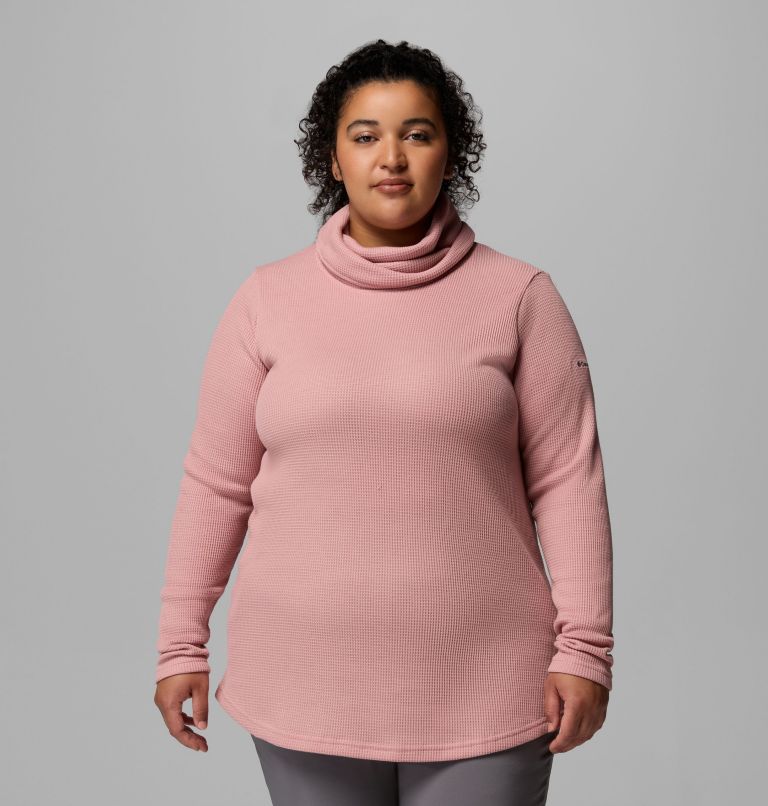 Women's Holly Hideaway Waffle Cowl Neck Pullover - Plus Size, Color: Eraser Pink, image 1