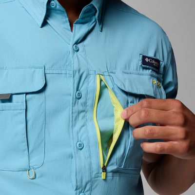 Close up of zippered chest pocket.