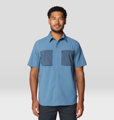 Men's Trail Sender Short Sleeve, Color: Adriatic Blue, Moon Blue, image 13