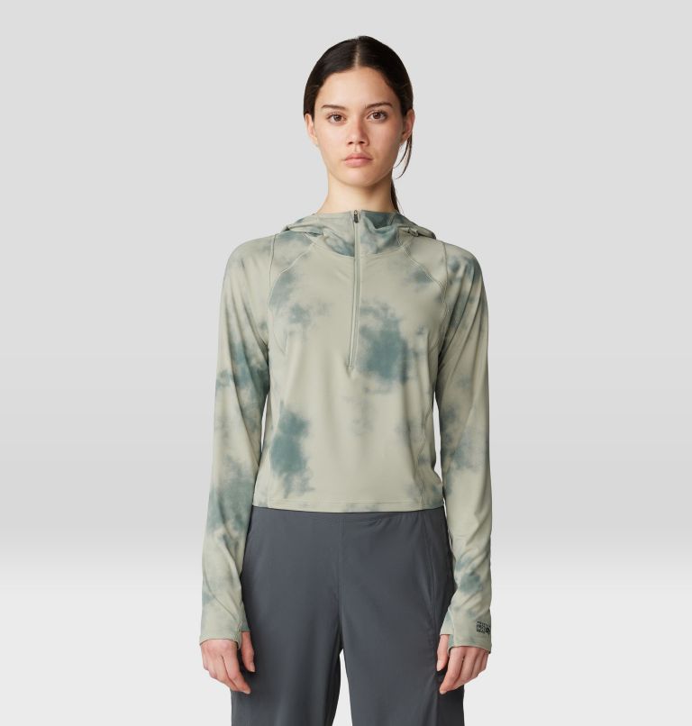 Women's Crater Lake Crop Zip, Color: White Sage Clouds Print, image 8