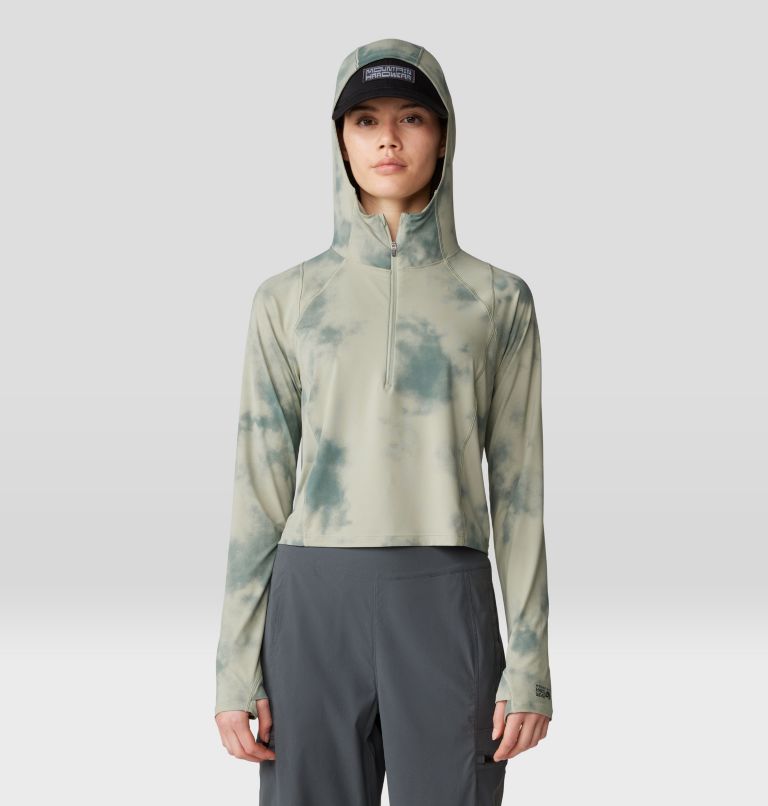 Women's Crater Lake Crop Zip, Color: White Sage Clouds Print, image 1