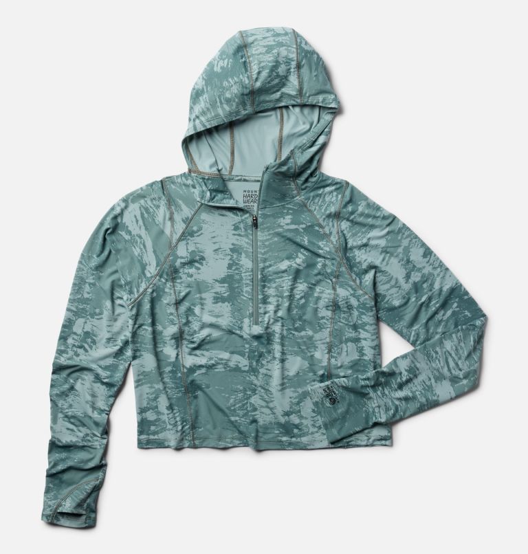 Women's Crater Lake Crop Zip, Color: Blue Sage Inked Dye Print, image 2