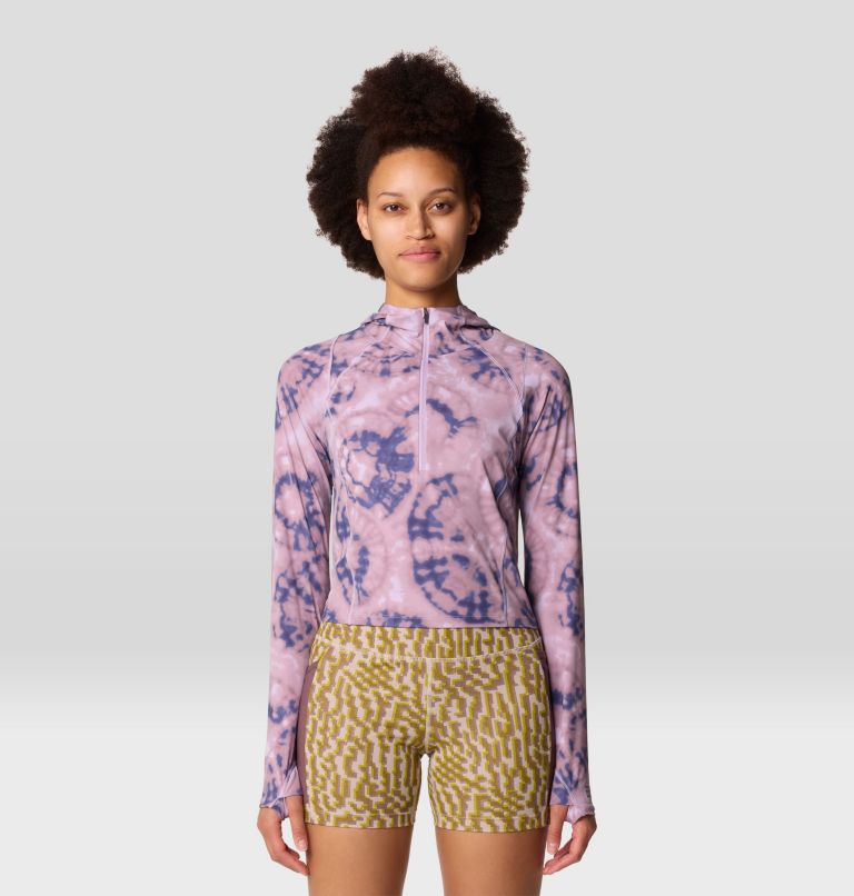Women's Crater Lake Crop Zip, Color: Wisteria Spore Dye Print, image 1