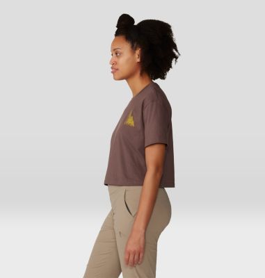 Women's Jagged Peak Boxy Crop Short Sleeve, Color: Carob, image 7