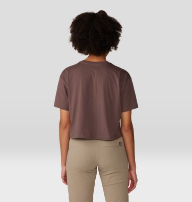 Women's Jagged Peak Boxy Crop Short Sleeve, Color: Carob, image 6