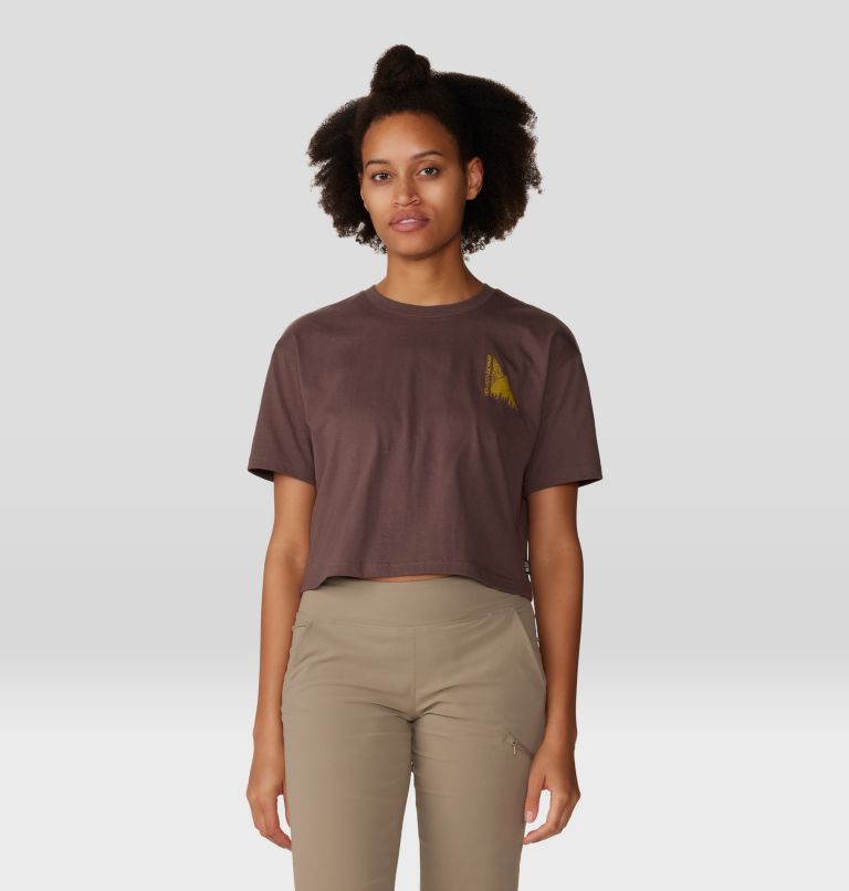 Women's Jagged Peak Boxy Crop Short Sleeve, Color: Carob, image 1