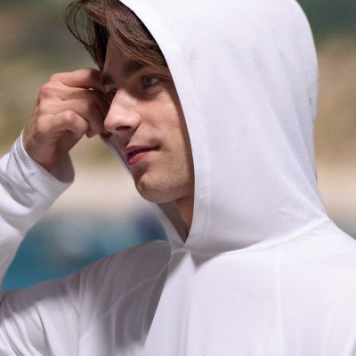 Hood and sleeves covering more of a model's body.