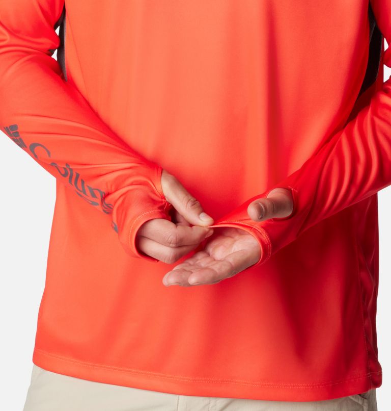 Thumbnail: Men's PFG Terminal Tackle II Vent Hoodie, Color: Bright Poppy, City Grey, image 6
